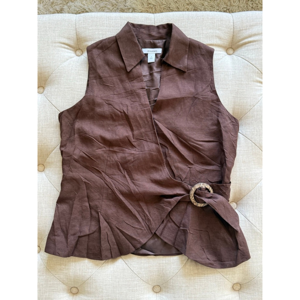 Women's dressbarn Brown Linen Blend Vest Size 6